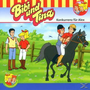 Bibi und Tina CD-Cover. Zeichentrickszene: zwei Mädchen, zwei Jungen und ein Pferd mit Reitern, grüner Feldhintergrund.