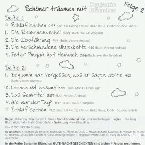 Rückseite einer Benjamin Blümchen CD. Text auf Deutsch mit einigen kleinen Cartoon-Illustrationen.