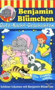 Kinderbuchcover: Elefant im Schlafanzug, Junge, Panda, andere Tiere, Nachtszene, Text: Benjamin Blümchen.