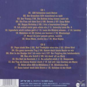 CD-Rückseite mit einer Titelliste von Liedern auf Deutsch, mit blauem Hintergrund.