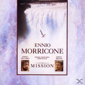Filmposter für 'The Mission'. Wasserfall, zwei Porträts und Namen der Schauspieler.