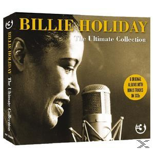 CD-box készlet, Billie Holiday, The Ultimate Collection. Egy portrét és egy mikrofont ábrázol.