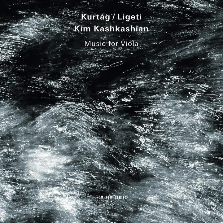 Albumcover: Abstraktes graues Wasser. Text: Kurtág/Ligeti, Kim Kashkashian, Musik für Viola. ECM New Series Logo.