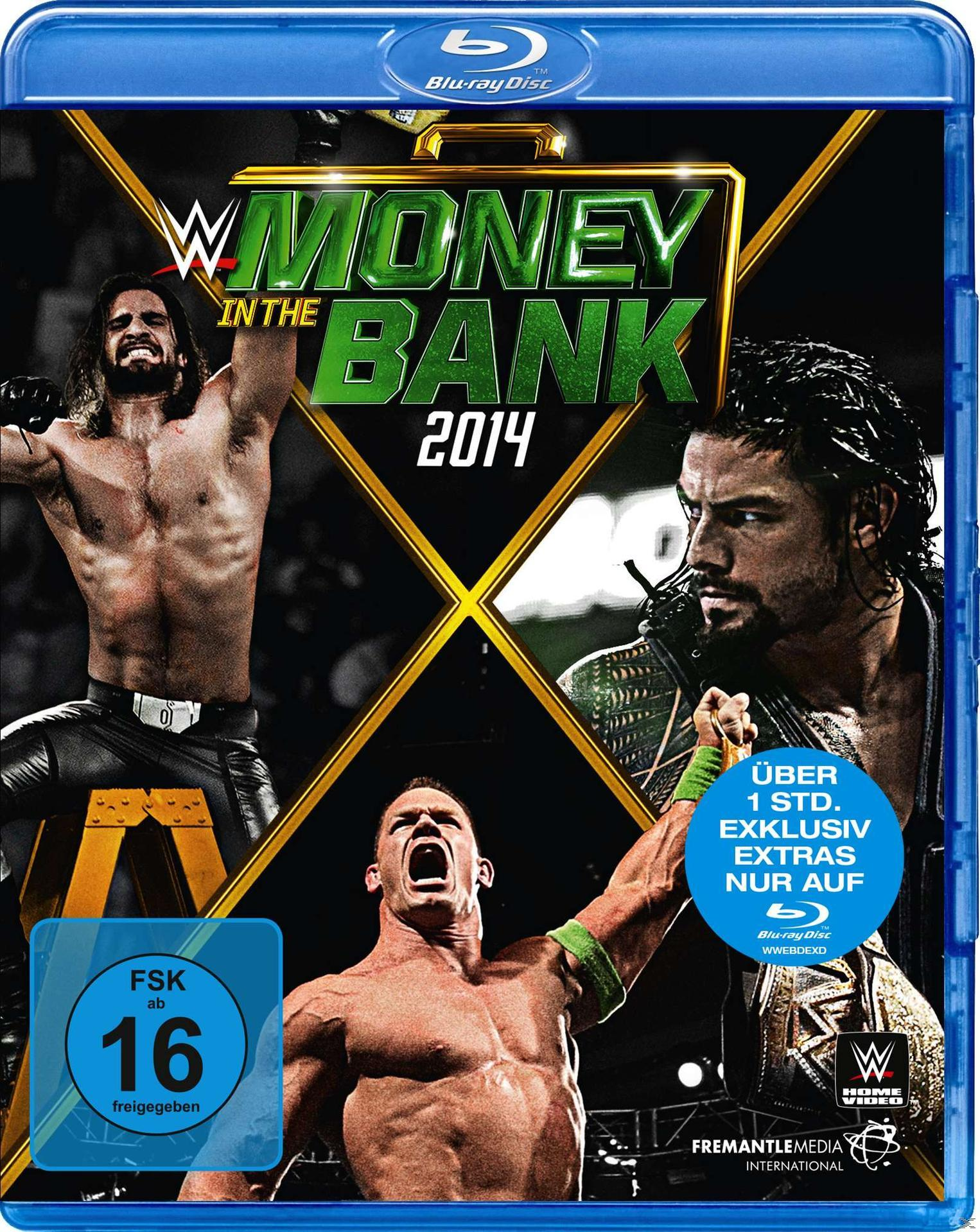 WWE 'Money in the Bank 2014' Blu-ray-Cover mit Wrestlern und Titel.