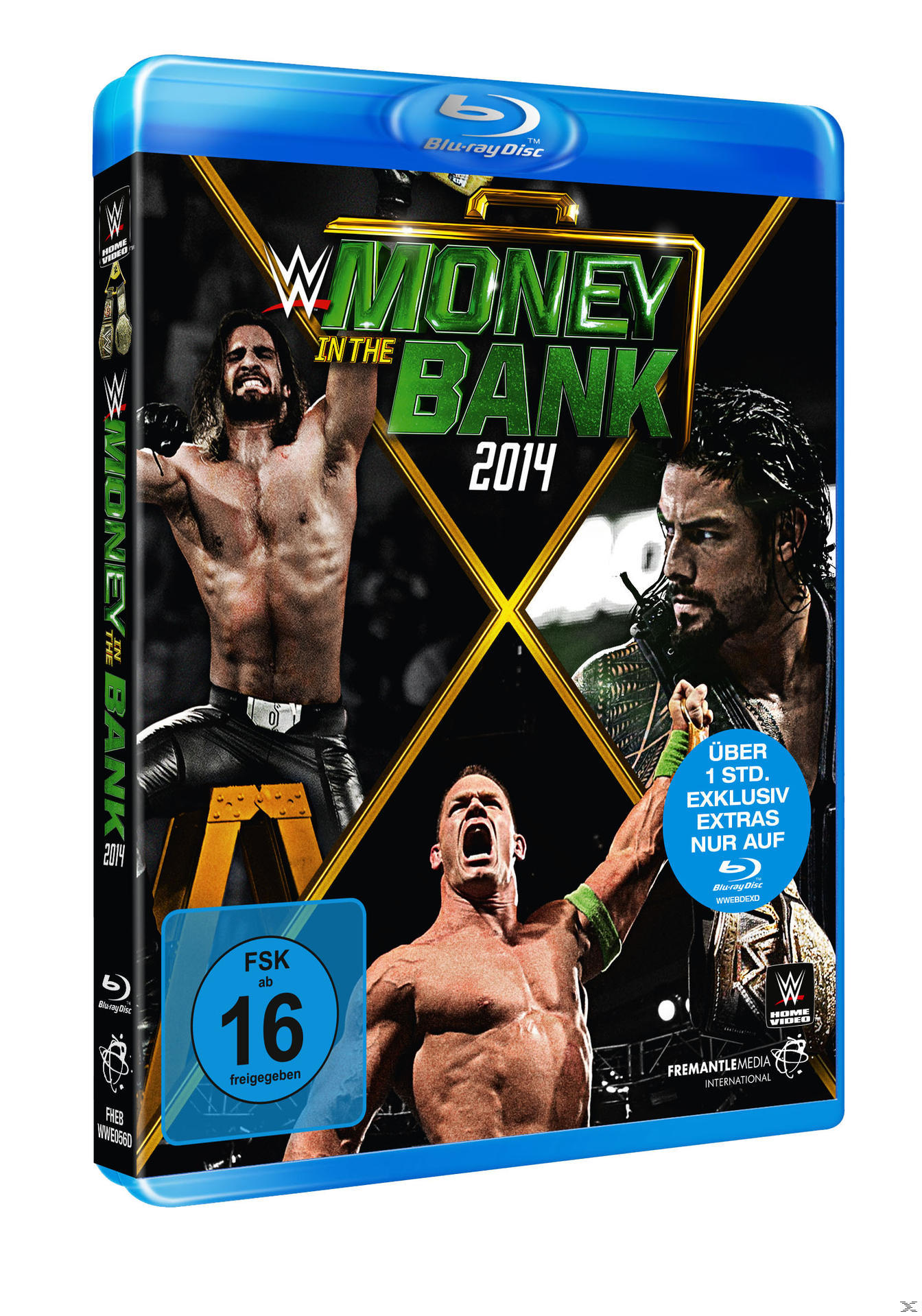 Blu-ray-Cover: Wrestler, Text 'Money in the Bank 2014' und Logos.