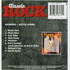 Classic Rock Albumcover, Manowar, Battle Hymns, CD. Weißer Adler auf einem Schild.