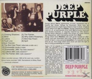 Rückseite eines Deep Purple Albums. Bandmitglieder und eine Liste der Songs sind sichtbar.