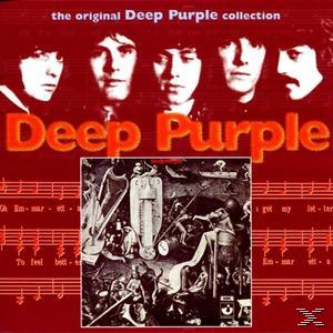 Albumcover, roter Hintergrund, Fotos von Bandmitgliedern. Text in Weiß. Deep Purple. Rockband.