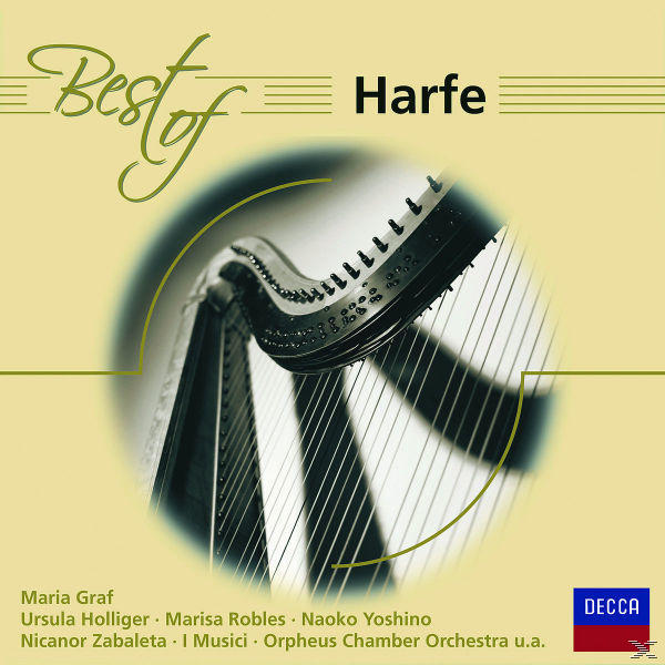 Albumcover: Eine Harfe in einem Kreis. Text: 'Best of Harfe' und Namen der Musiker unten.
