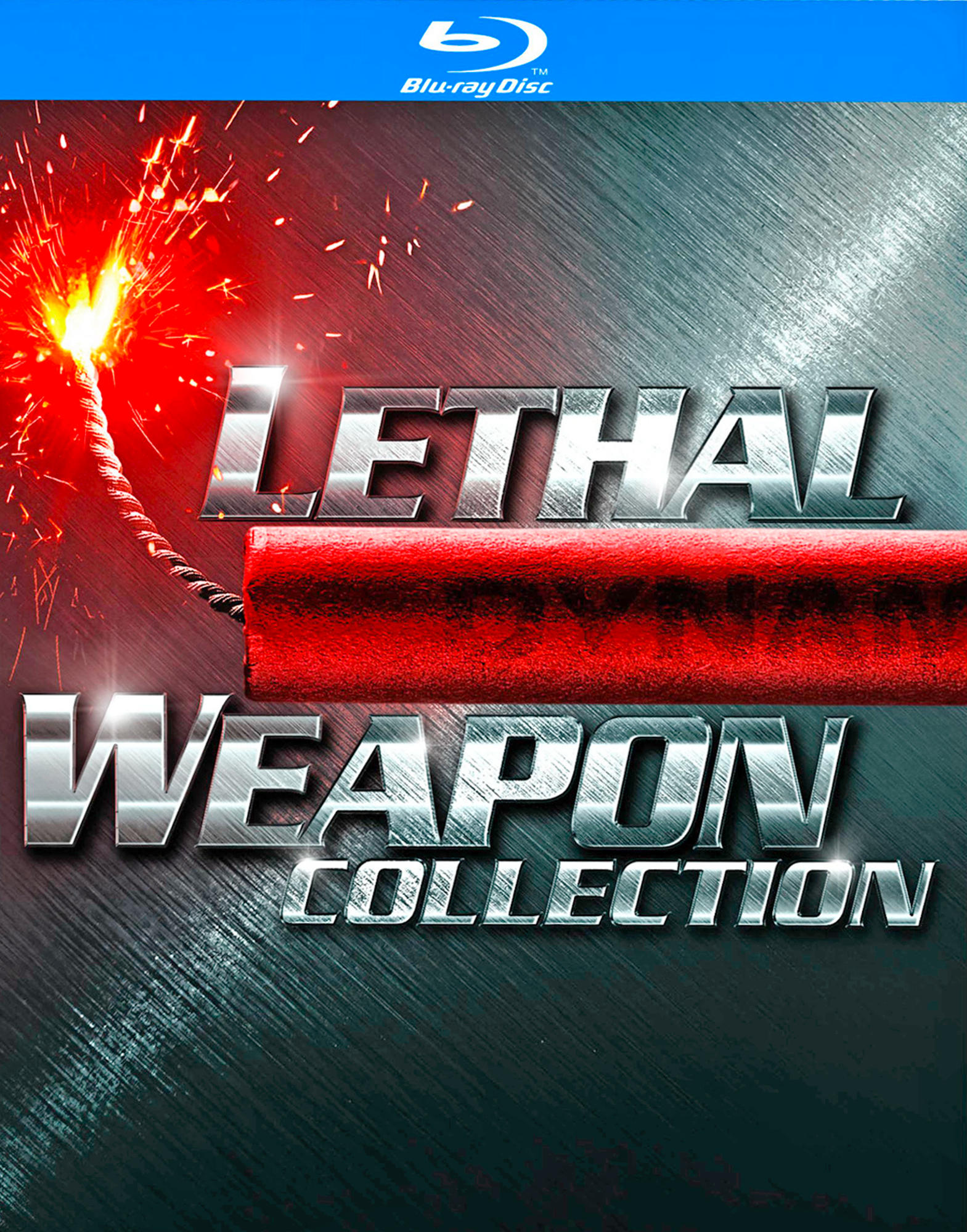 Blu-ray-Disc-Cover mit einer brennenden Zündschnur über dem Titel 'Lethal Weapon Collection'.