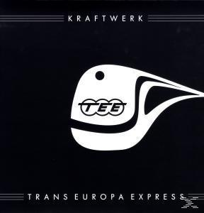 Schwarzes Albumcover. Weißes Bild eines Zuges mit dem Wort TEE in der Mitte und Kraftwerk oben.