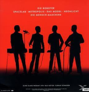 Albumcover. Silhouetten von vier Personen auf rotem Hintergrund. Text: Die Roboter.