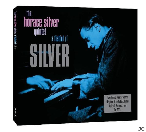 Album borító: 'Horace Silver Quintet', zongorázó férfi, kék és fekete tónusok, album címe.