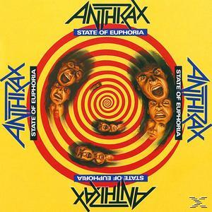 Albumcover von Anthrax' "State of Euphoria" mit wirbelnden Gesichtern.