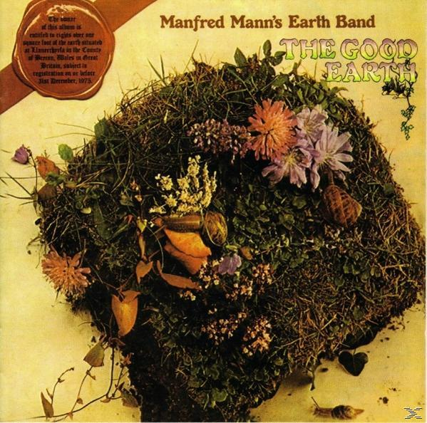 Albumcover mit einem Kranz aus Pflanzen. Text 'Manfred Mann's Earth Band' und 'The Good Earth' ist sichtbar.