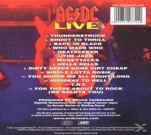 AC/DC Live Albumcover. Roter Hintergrund mit Titelliste und einem teuflischen Bild.