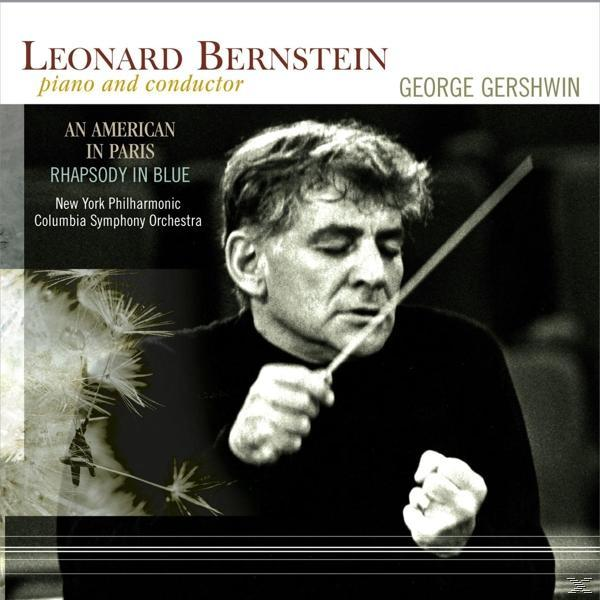 Album borító Leonard Bernstein vezényel. Szöveg: Leonard Bernstein, George Gershwin. Album: Rhapsody in Blue.