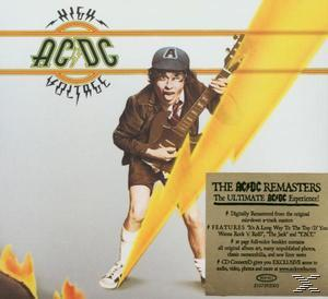 Album borító: Férfi gitározik. Cím: High Voltage, AC/DC.