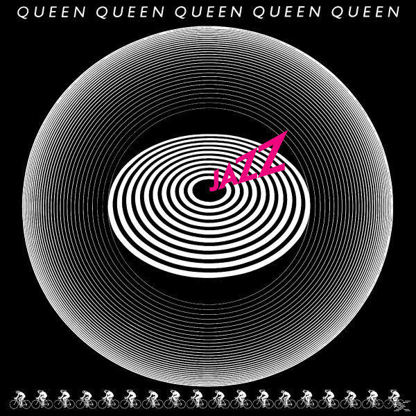Albumcover: Ein großer Kreis mit konzentrischen Linien, "JAZZ" in Pink und Queen.