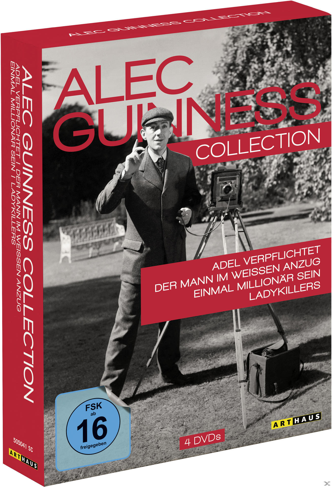 DVD-Cover der Alec Guinness-Sammlung, mit einem Mann im Anzug und einer Kamera.