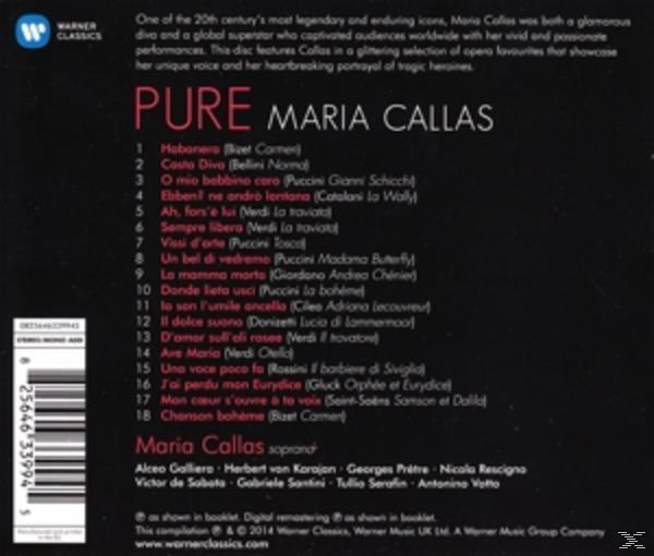 Albumcover mit einer Liste von Liedern und Maria Callas, einer Sopranistin.