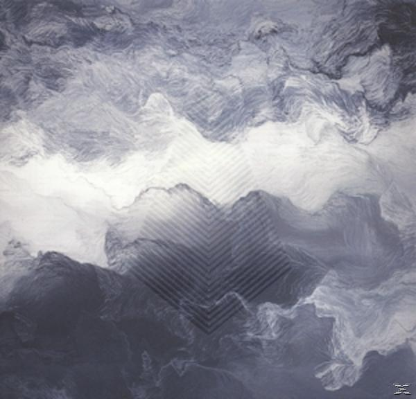 Abstraktes Bild von wolkenartigen Formationen mit einem zentralen geometrischen Muster.