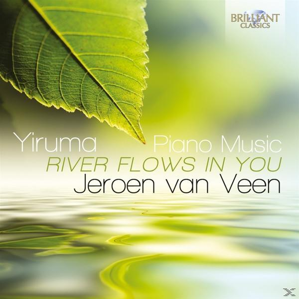 Albumcover mit grünem Blatt über Wasser. Text: Yiruma, River Flows in You, Jeroen van Veen. Eine CD.