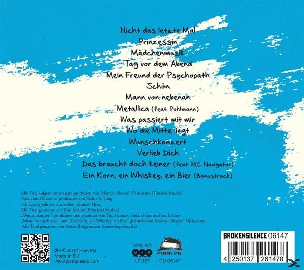 Rückseite eines Albums mit Titel- und Produktionsinformationen auf blau-weißem Hintergrund.