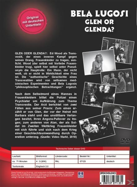 DVD-Cover für 'Bela Lugosi: Glen or Glenda?'. Collage aus Fotos und Text auf Deutsch. Roter Hintergrund.