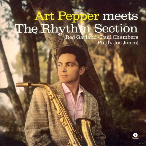 Art Pepper album borítója. Egy férfi szaxofonnal, egy fa előtt állva. Szöveg: Art Pepper meets The Rhythm Section