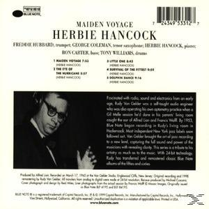 Albumcover mit einem Mann mit Brille, Text über Herbie Hancock und Titeln.