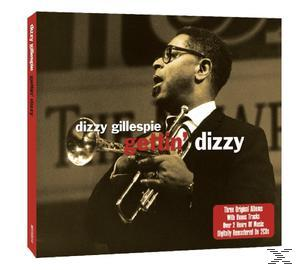 Albumborító, amelyen Dizzy Gillespie profilból trombitál, szépia tónusokkal és piros részletekkel.
