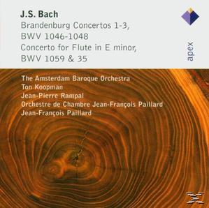 Albumcover mit Holzstruktur-Hintergrund und Text, der J.S. Bachs Brandenburgische Konzerte auflistet.