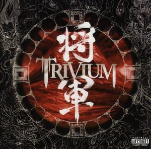 Albumcover. Roter Kreis mit japanischen Schriftzeichen und Trivium-Text.