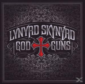 Albumcover, Lynyrd Skynyrd Logo, ein rotes Kreuz und die Worte 'God & Guns'.