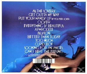 CD-Rückseite: Songtitel, Beine in High Heels. Blauer Hintergrund. Schwarzer Text.