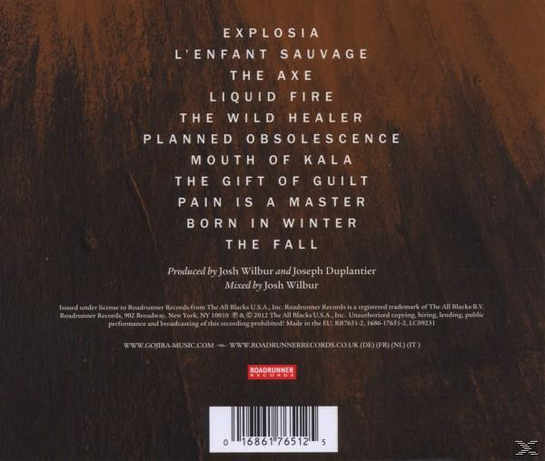 Album-Rückseite mit Titelliste von Gojira. Brauner Hintergrund mit Text 'The Fall'.