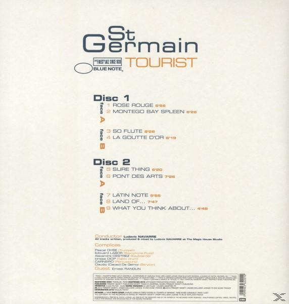 CD borító: St. Germain Tourist. Szöveg a borítón. A számok listázva vannak.