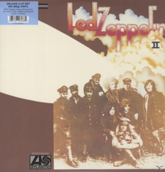 A Led Zeppelin II album borítója, csoportképpel és szöveggel.