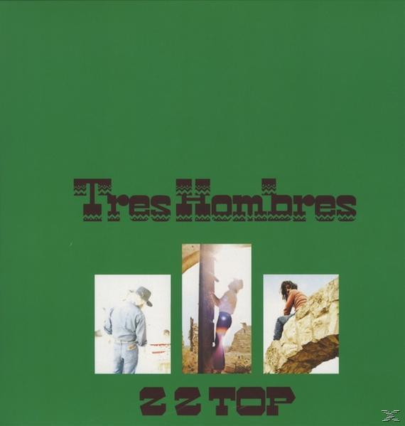 Albumcover. Grüner Hintergrund. Bandname ZZ Top. Drei Fotos von Bandmitgliedern an einer Wand.