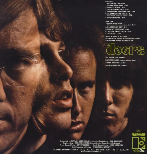 Albumcover von The Doors mit den Gesichtern der Bandmitglieder.