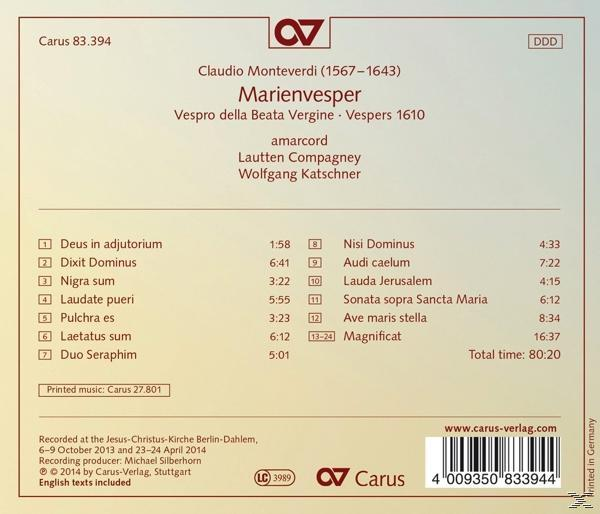 Amarcord/Katschner/Lautten Compagney - Marienvesper  - (CD)