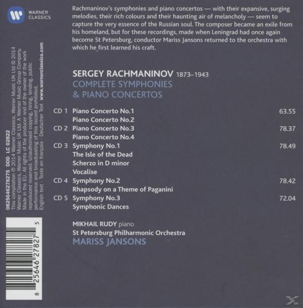 CD-Rückseite mit Text über Rachmaninoffs Symphonien und Klavierkonzerte.