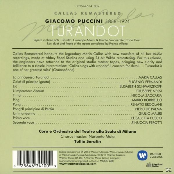 Albumcover: Text und Unterschriften in Schwarz auf weißem Hintergrund. Oper Turandot.