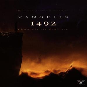 CD-Cover mit dunklem Hintergrund. Text 'Vangelis 1492' und eine Silhouette.