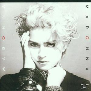 Madonna-Albumcover. Madonna mit kurzen blonden Haaren, Armbändern und einem schwarzen Oberteil.