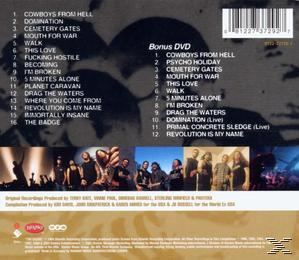 Albumcover mit dunklem Hintergrund, Songlisten und Bandbildern. Bonus-DVD-Informationen.