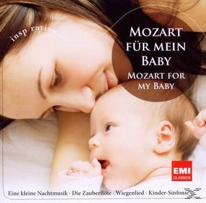 CD-Cover. Eine Mutter küsst den Kopf eines Babys. Text: Mozart Für Mein Baby, Mozart For My Baby.