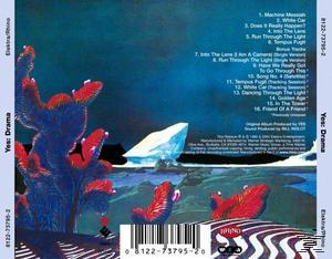 Album-Rückseite mit Songliste, ein blaues und rotes abstraktes Design links.