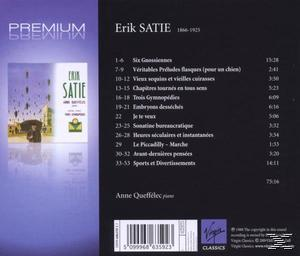 Albumcover von Erik Satie, Trackliste auf schwarzem Hintergrund.